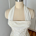 1990s Vintage Silk Wedding Dress Minimalist Halter Neck Bridal Gown Backless Aline Gown EU 38