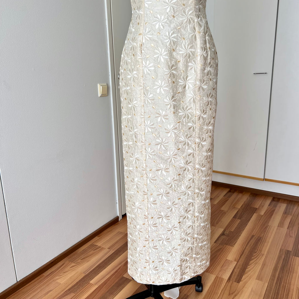 1990s Vintage Silk Wedding Dress Minimalist Halter Neck Bridal Gown Backless Aline Gown EU 38