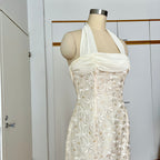 1990s Vintage Silk Wedding Dress Minimalist Halter Neck Bridal Gown Backless Aline Gown EU 38