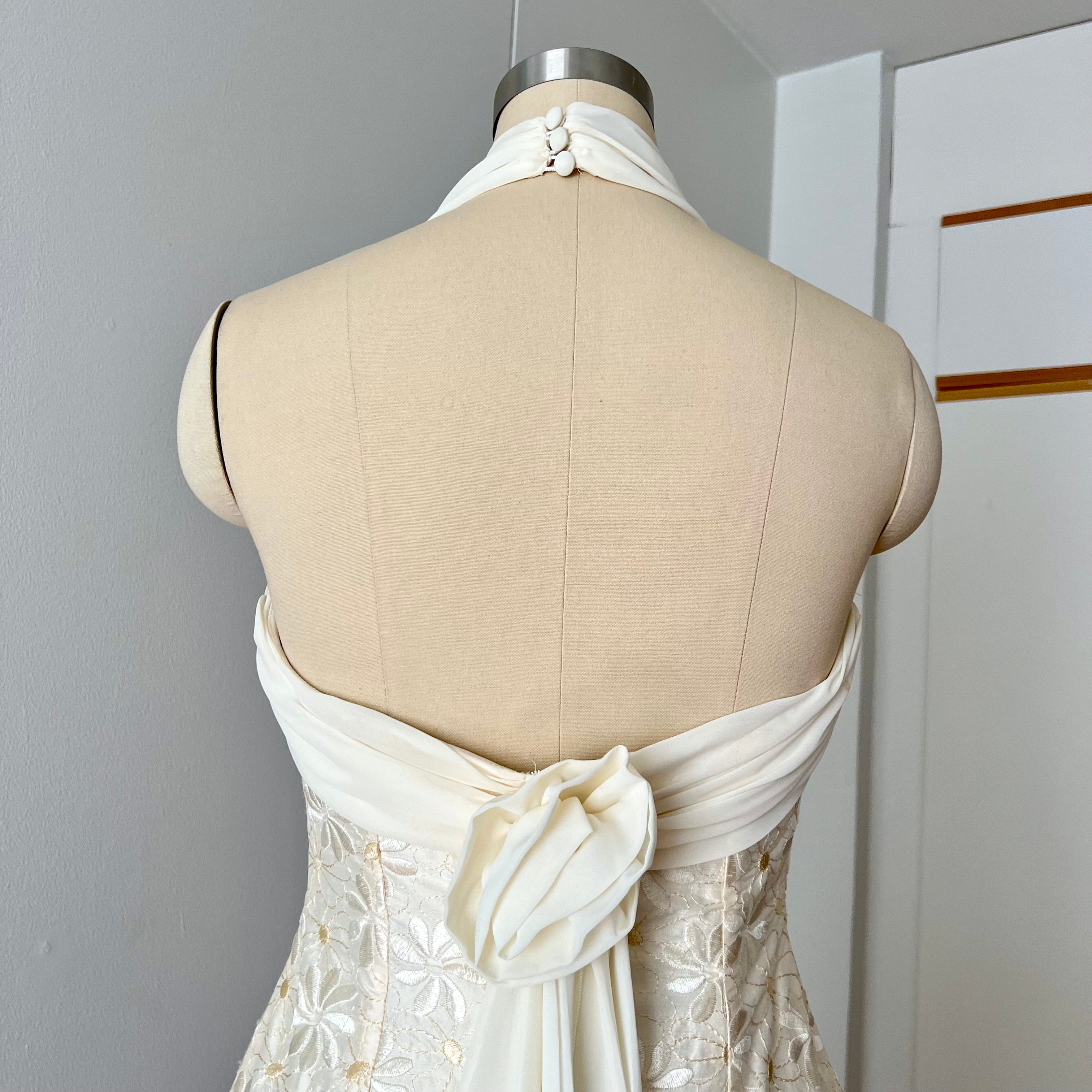 1990s Vintage Silk Wedding Dress Minimalist Halter Neck Bridal Gown Backless Aline Gown EU 38