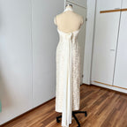 1990s Vintage Silk Wedding Dress Minimalist Halter Neck Bridal Gown Backless Aline Gown EU 38