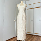 1990s Vintage Silk Wedding Dress Minimalist Halter Neck Bridal Gown Backless Aline Gown EU 38