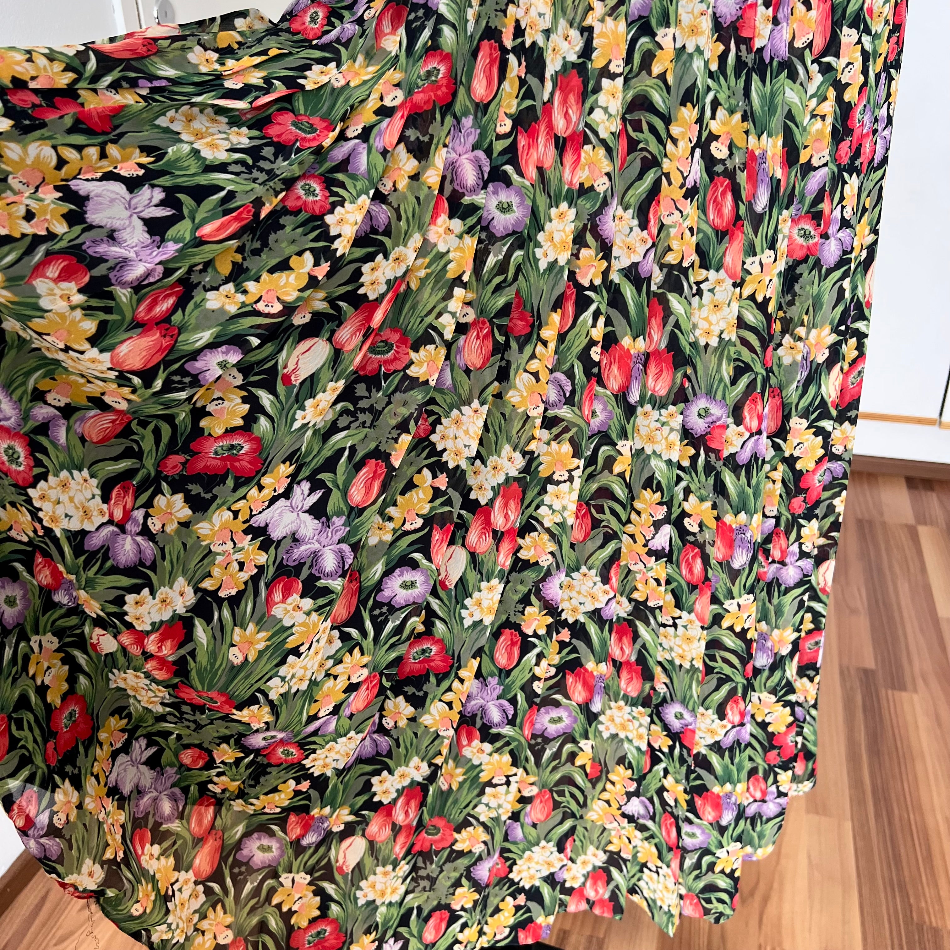 80s JOBIS Pleated Floral Shirt Dress-Vintage Cottagecore Midi Dress with Belt