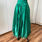 1980s JOHN CHARLES Green Prom Dress Off Shoulder Floor Length Drop Waist Metallic Ball Gown