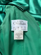 1980s JOHN CHARLES Green Prom Dress Off Shoulder Floor Length Drop Waist Metallic Ball Gown