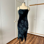Y2K EVA BLUE Paisley Beaded Midi Dress-Wimsygoth Fairycore Asymmetrical Dress