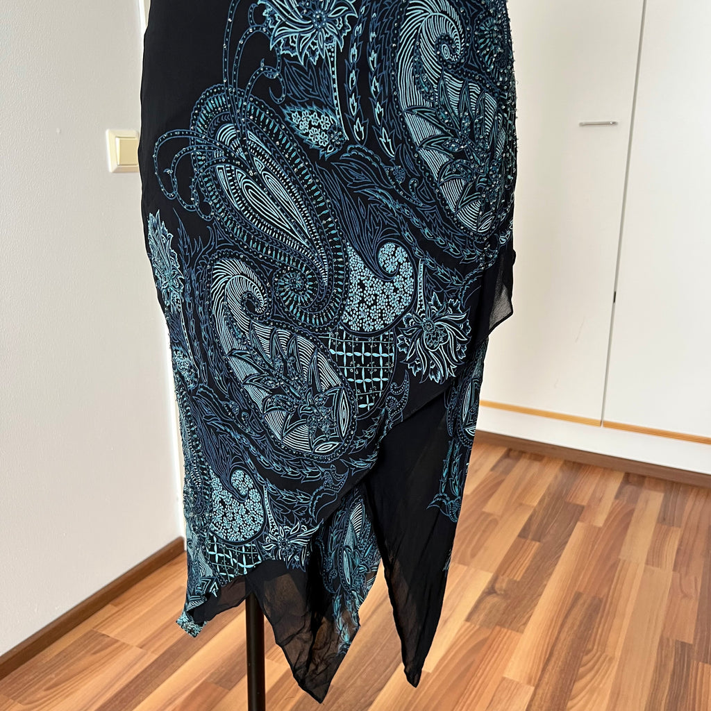 Y2K EVA BLUE Paisley Beaded Midi Dress-Wimsygoth Fairycore Asymmetrical Dress