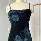 Y2K EVA BLUE Paisley Beaded Midi Dress-Wimsygoth Fairycore Asymmetrical Dress