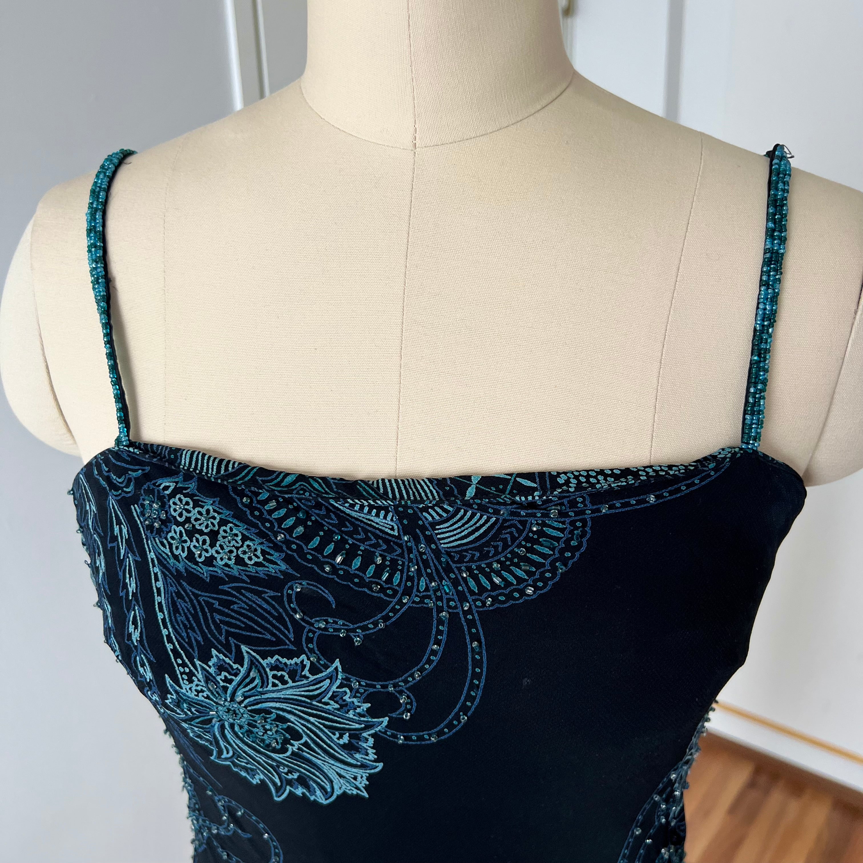 Y2K EVA BLUE Paisley Beaded Midi Dress-Wimsygoth Fairycore Asymmetrical Dress