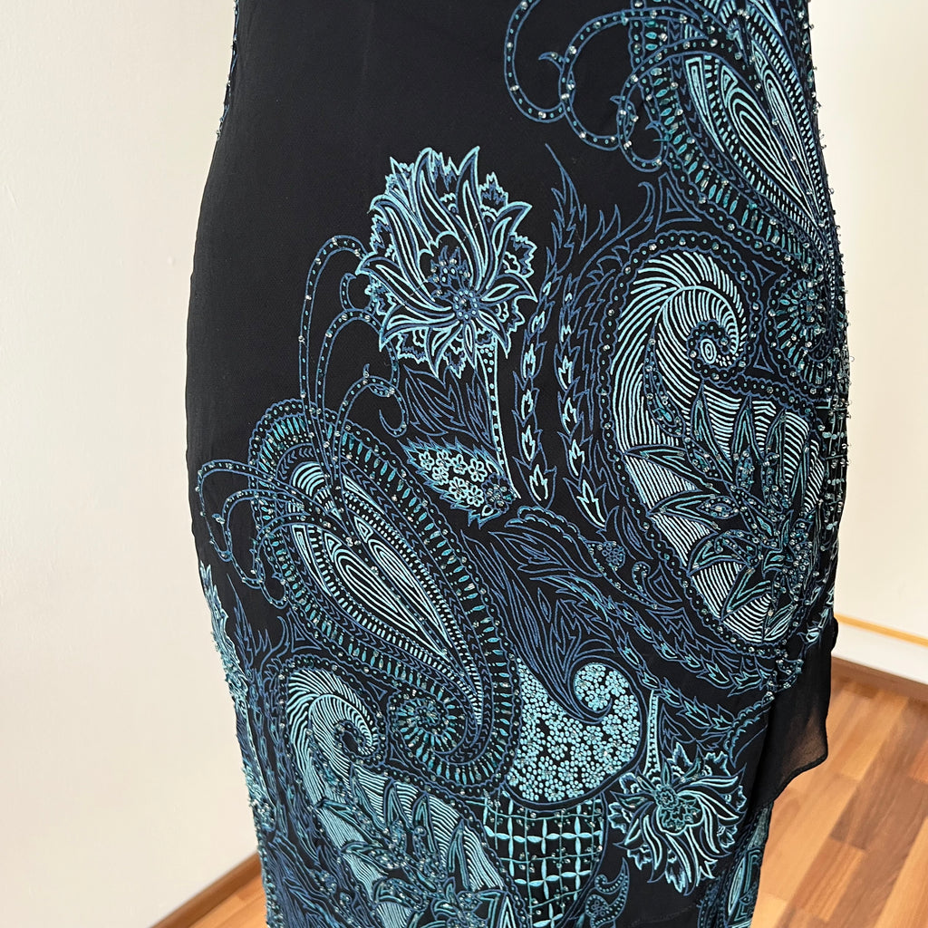 Y2K EVA BLUE Paisley Beaded Midi Dress-Wimsygoth Fairycore Asymmetrical Dress