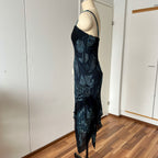 Y2K EVA BLUE Paisley Beaded Midi Dress-Wimsygoth Fairycore Asymmetrical Dress