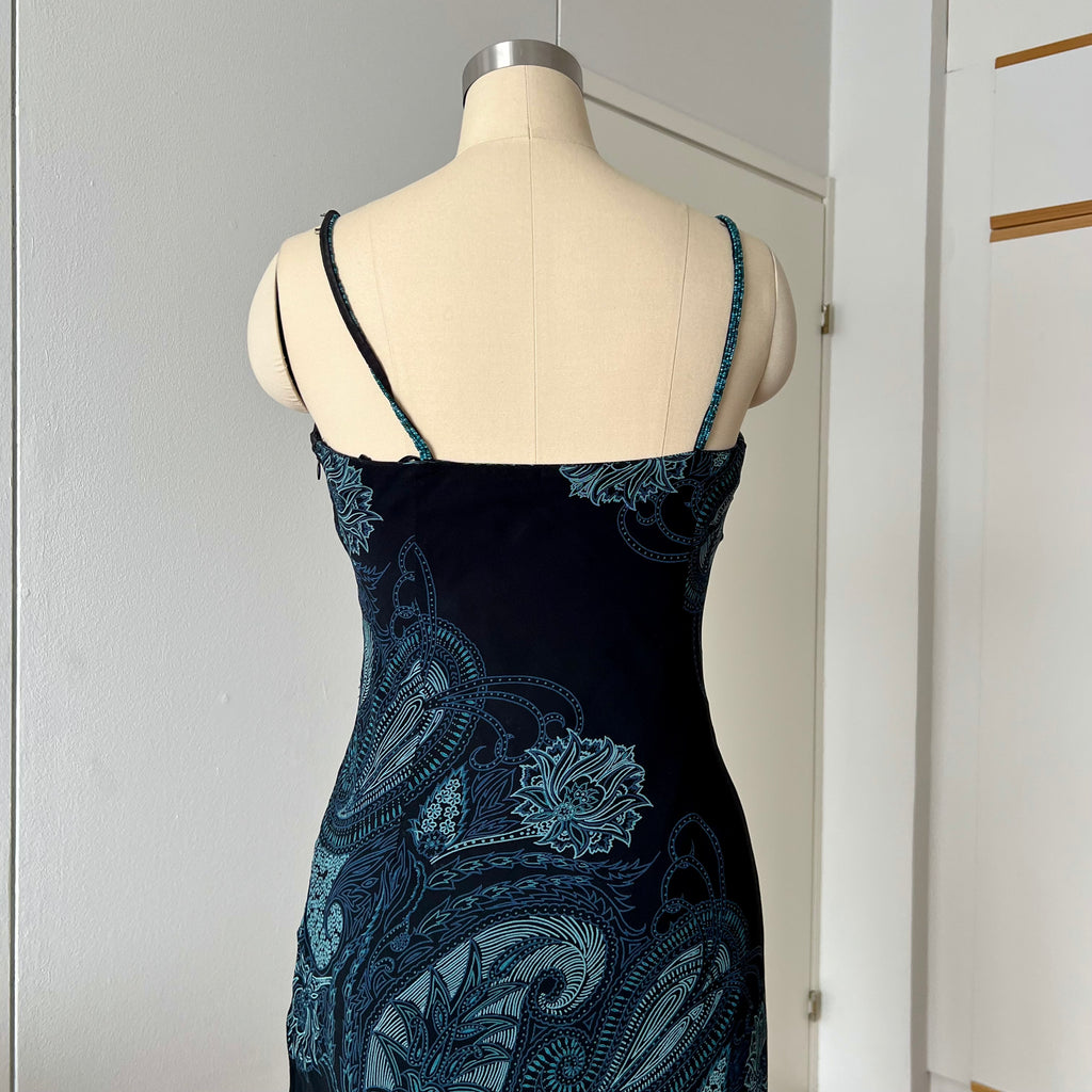 Y2K EVA BLUE Paisley Beaded Midi Dress-Wimsygoth Fairycore Asymmetrical Dress