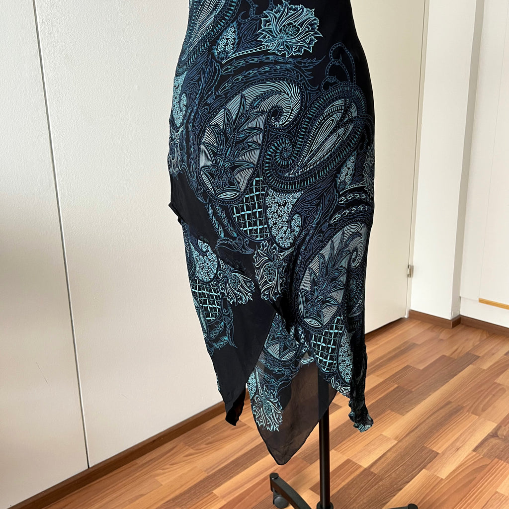 Y2K EVA BLUE Paisley Beaded Midi Dress-Wimsygoth Fairycore Asymmetrical Dress
