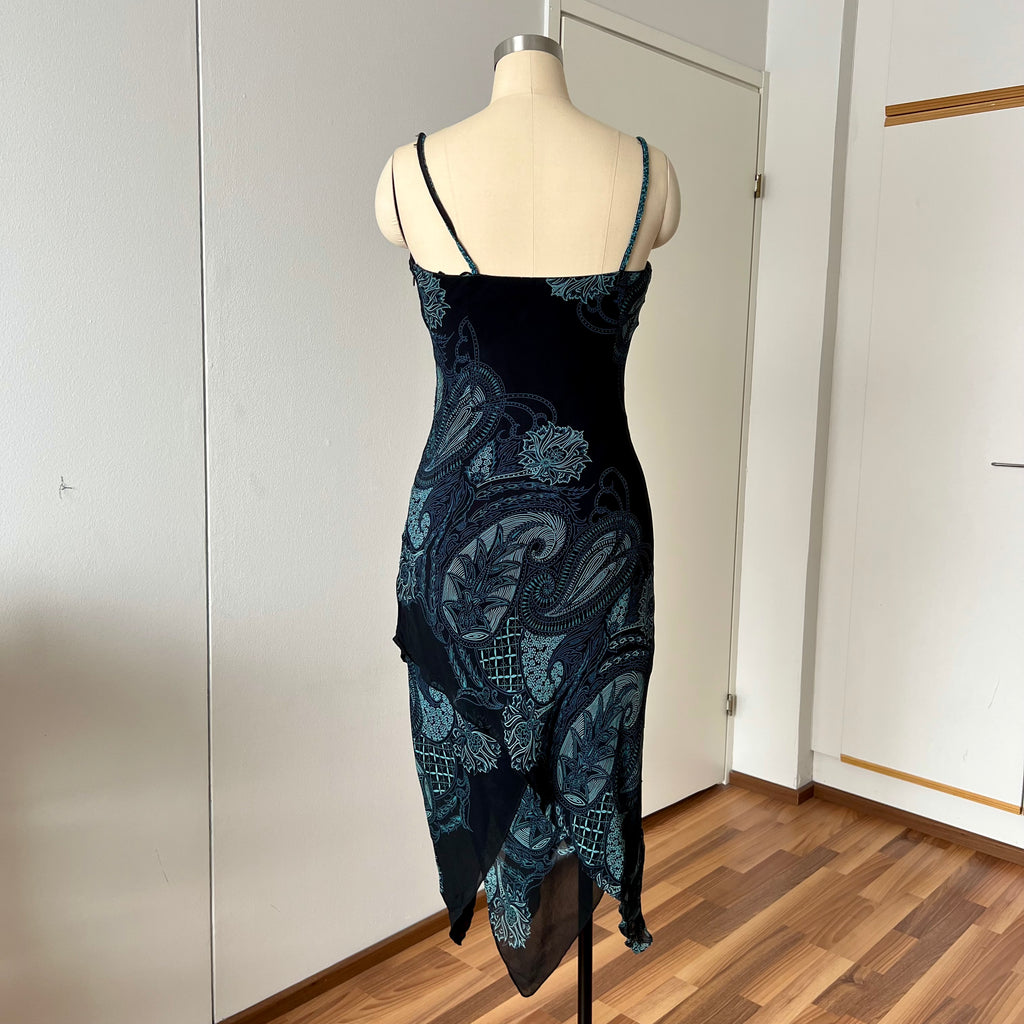 Y2K EVA BLUE Paisley Beaded Midi Dress-Wimsygoth Fairycore Asymmetrical Dress
