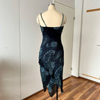 Y2K EVA BLUE Paisley Beaded Midi Dress-Wimsygoth Fairycore Asymmetrical Dress