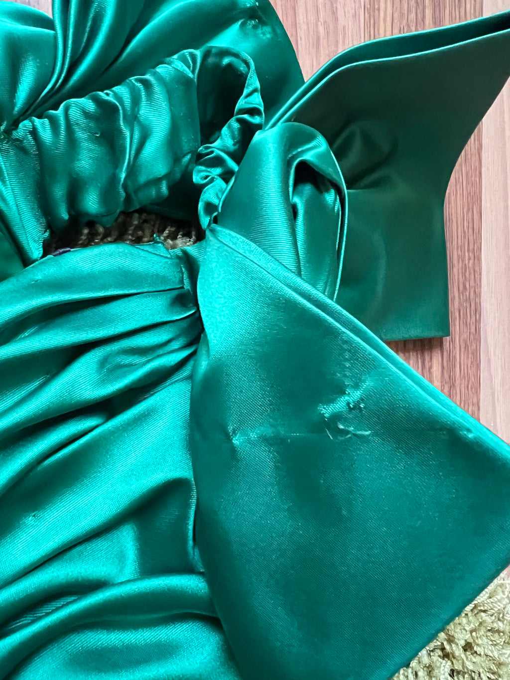 1980s JOHN CHARLES Green Prom Dress Off Shoulder Floor Length Drop Waist Metallic Ball Gown