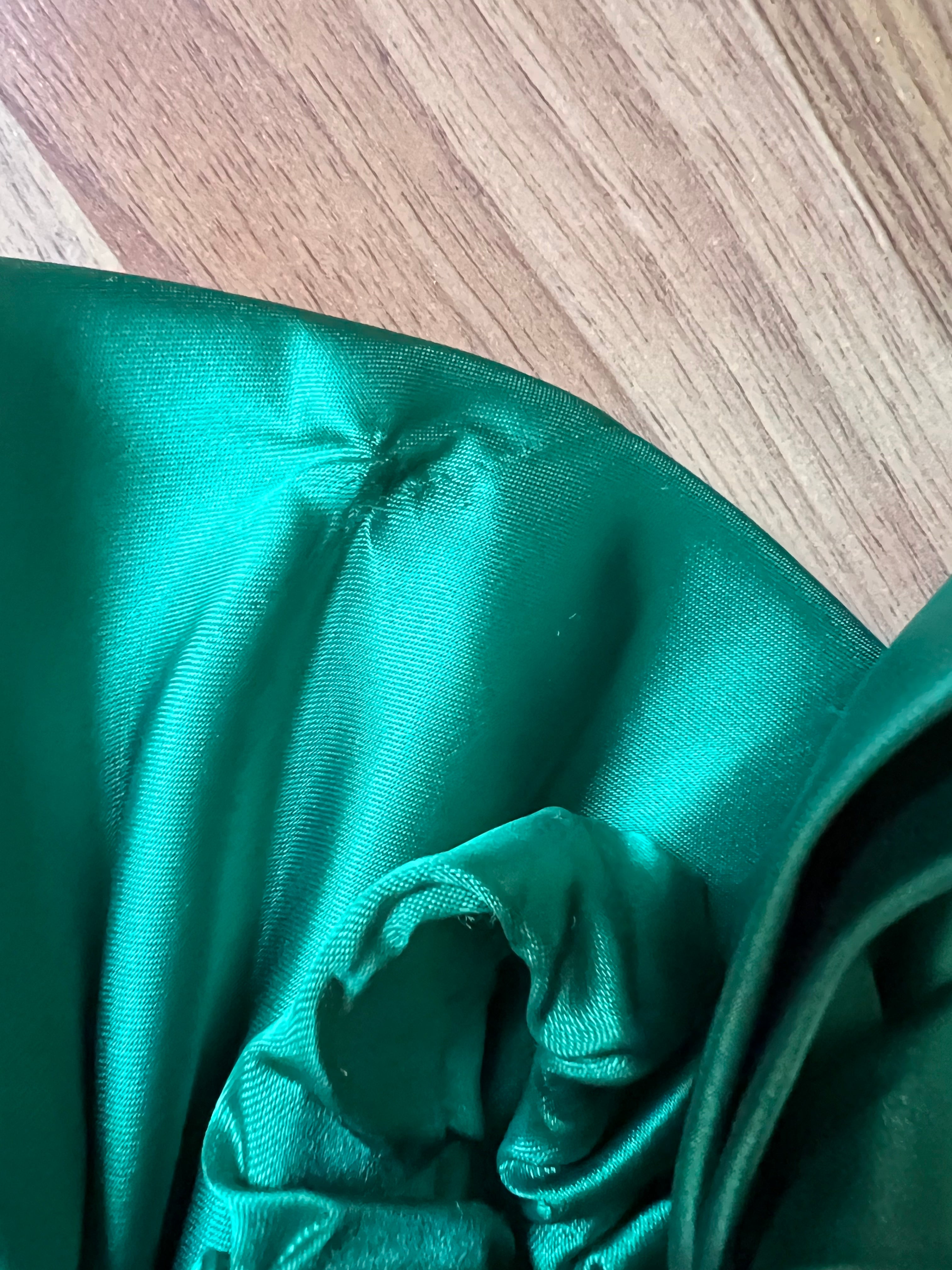 1980s JOHN CHARLES Green Prom Dress Off Shoulder Floor Length Drop Waist Metallic Ball Gown