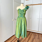1980s Green Taffeta Party Dress VERA MONT One Shoulder Cocktail Party Dress Romantic Fairy