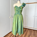 1980s Green Taffeta Party Dress VERA MONT One Shoulder Cocktail Party Dress Romantic Fairy
