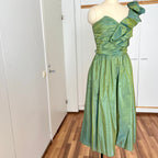 1980s Green Taffeta Party Dress VERA MONT One Shoulder Cocktail Party Dress Romantic Fairy