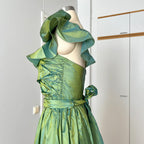 1980s Green Taffeta Party Dress VERA MONT One Shoulder Cocktail Party Dress Romantic Fairy