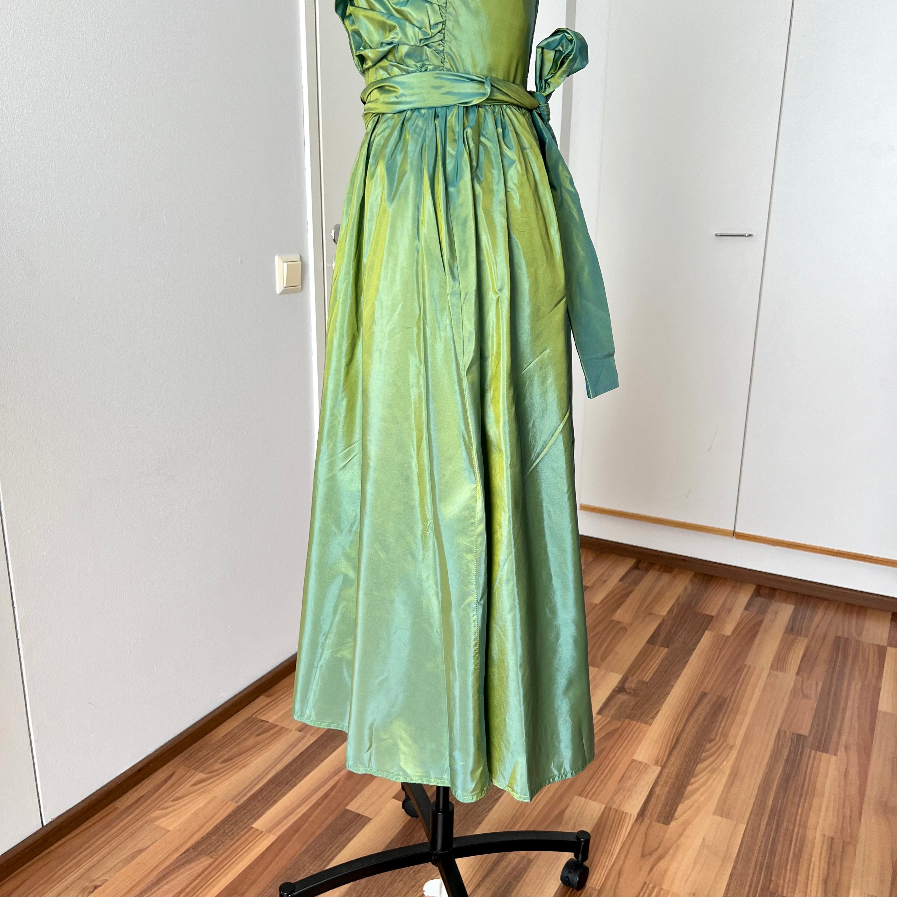 1980s Green Taffeta Party Dress VERA MONT One Shoulder Cocktail Party Dress Romantic Fairy