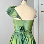 1980s Green Taffeta Party Dress VERA MONT One Shoulder Cocktail Party Dress Romantic Fairy