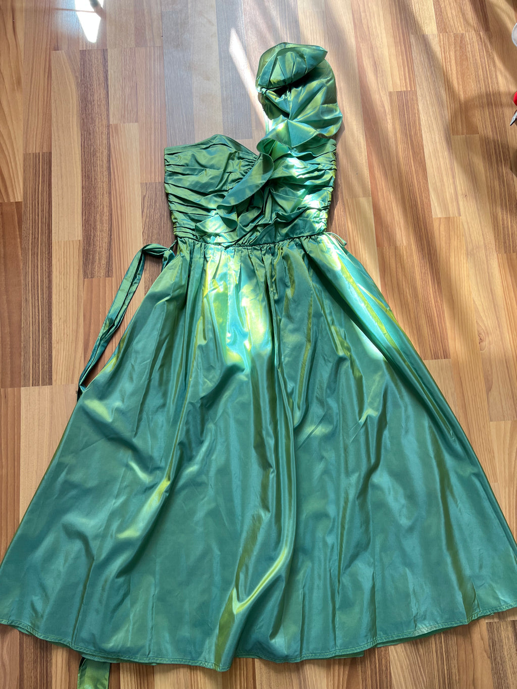 1980s Green Taffeta Party Dress VERA MONT One Shoulder Cocktail Party Dress Romantic Fairy