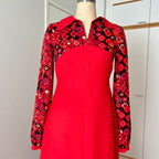 1960s 70s Psychedelic Floral Maxi Dress-Empire Waist Retro Mod Floor Length Hostess Dres
