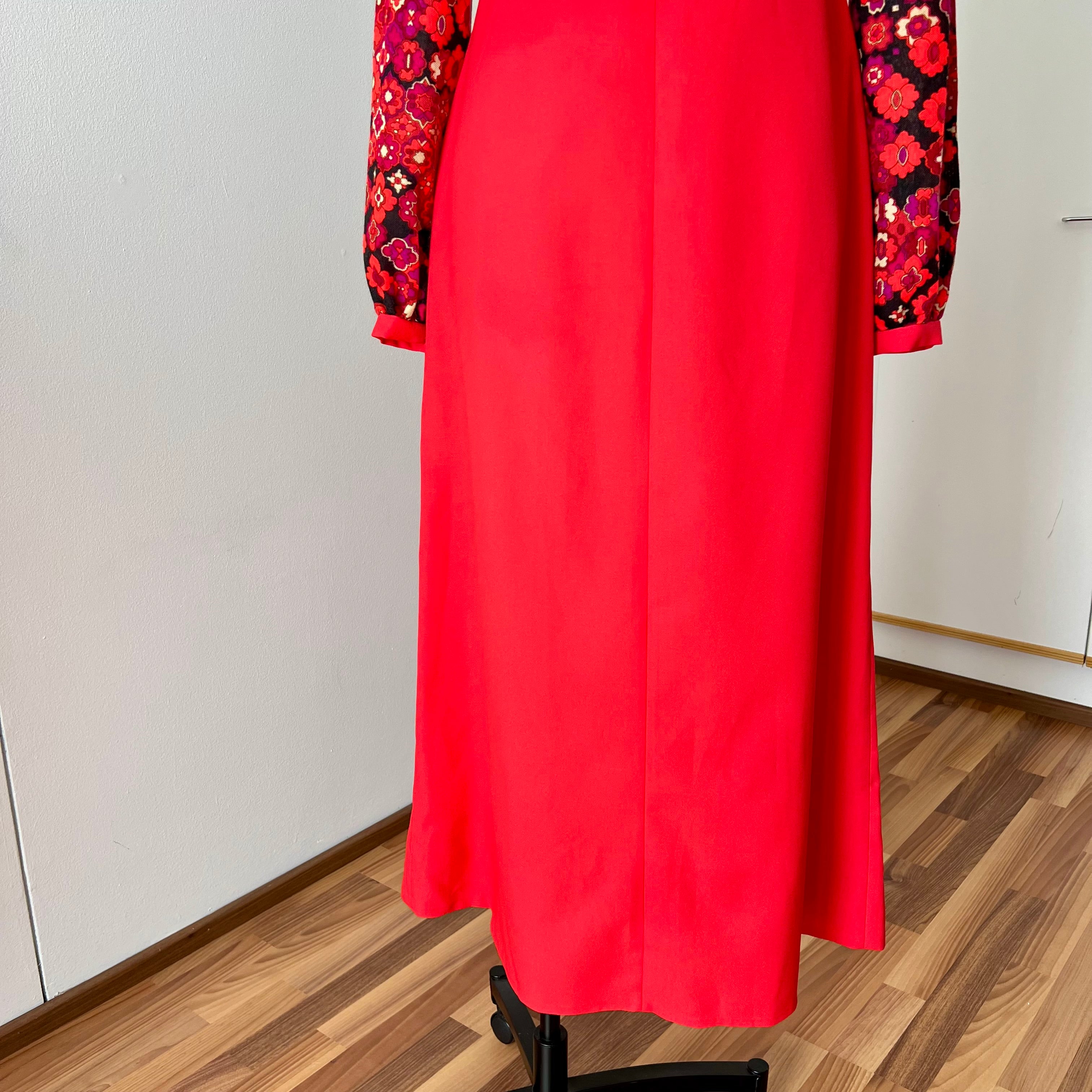1960s 70s Psychedelic Floral Maxi Dress-Empire Waist Retro Mod Floor Length Hostess Dres