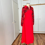 1960s 70s Psychedelic Floral Maxi Dress-Empire Waist Retro Mod Floor Length Hostess Dres
