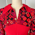 1960s 70s Psychedelic Floral Maxi Dress-Empire Waist Retro Mod Floor Length Hostess Dres