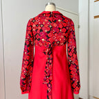 1960s 70s Psychedelic Floral Maxi Dress-Empire Waist Retro Mod Floor Length Hostess Dres