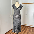 1990s Bias Cut Viscose Midi Dress-Y2K Flutter Sleeves V Neck Fairy Dress Whimsygoth EU 38