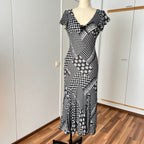 1990s Bias Cut Viscose Midi Dress-Y2K Flutter Sleeves V Neck Fairy Dress Whimsygoth EU 38