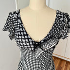 1990s Bias Cut Viscose Midi Dress-Y2K Flutter Sleeves V Neck Fairy Dress Whimsygoth EU 38