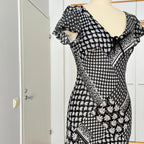 1990s Bias Cut Viscose Midi Dress-Y2K Flutter Sleeves V Neck Fairy Dress Whimsygoth EU 38