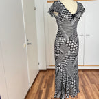 1990s Bias Cut Viscose Midi Dress-Y2K Flutter Sleeves V Neck Fairy Dress Whimsygoth EU 38