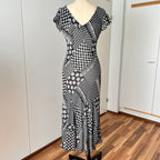 1990s Bias Cut Viscose Midi Dress-Y2K Flutter Sleeves V Neck Fairy Dress Whimsygoth EU 38