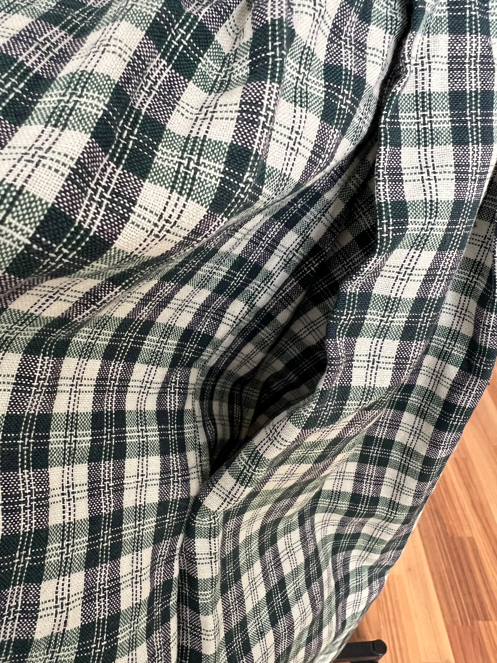 Vintage Green Plaid Cotton Trachten Dress-German Folk Checkered Midi Dress with Pockets