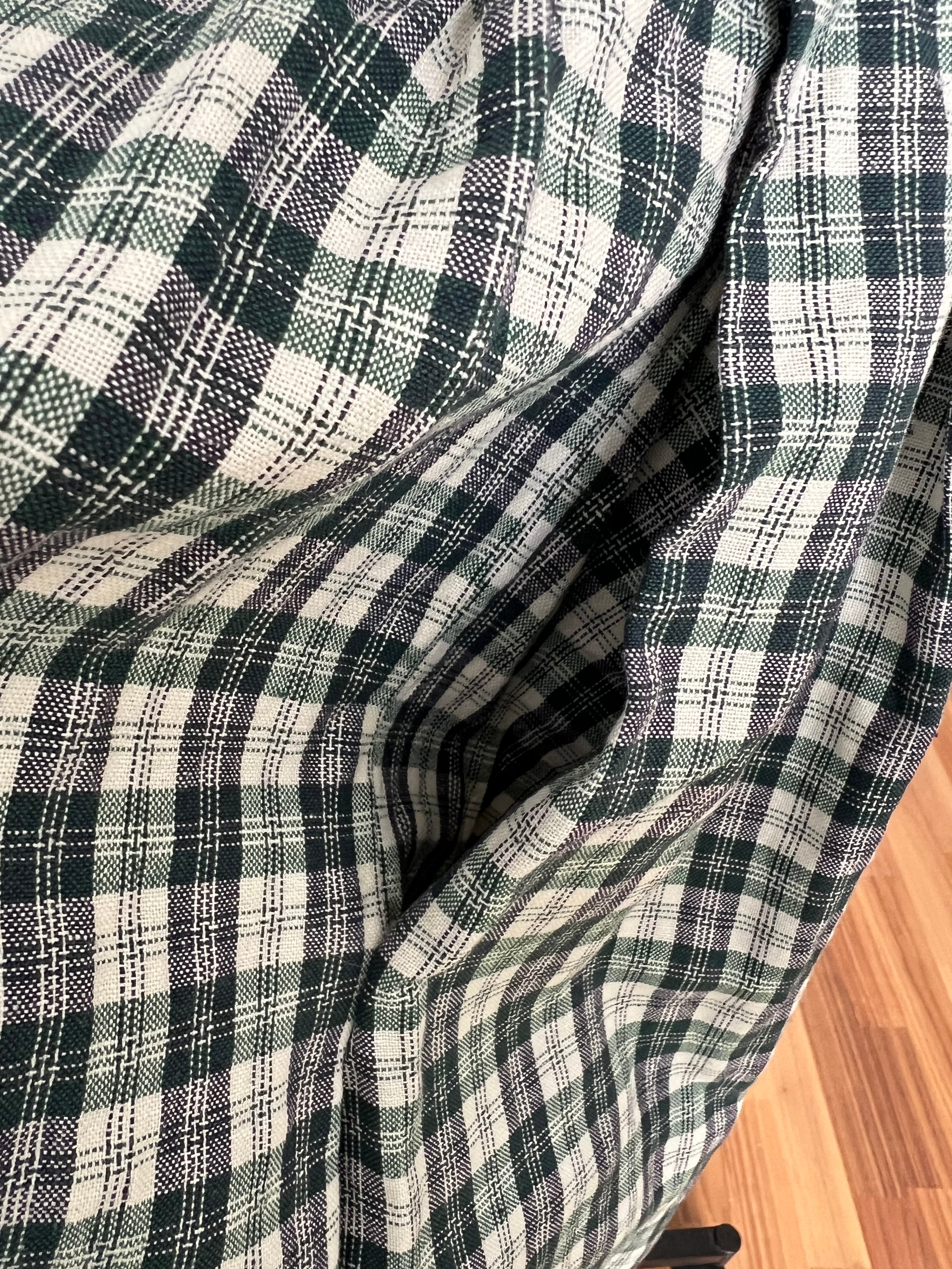 Vintage Green Plaid Cotton Trachten Dress-German Folk Checkered Midi Dress with Pockets