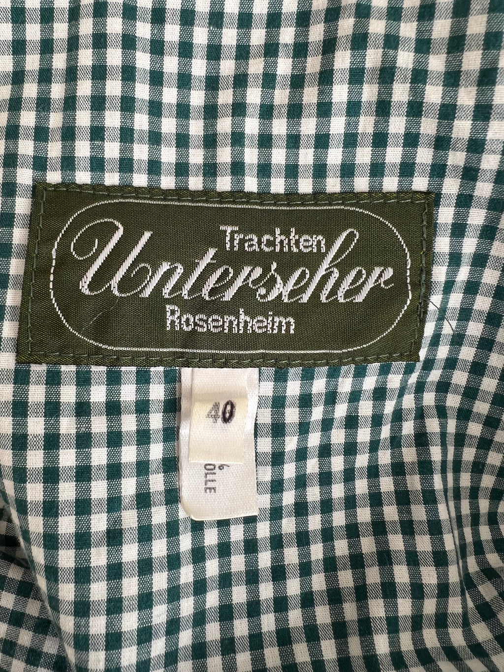 Vintage Green Plaid Cotton Trachten Dress-German Folk Checkered Midi Dress with Pockets