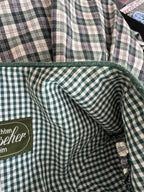 Vintage Green Plaid Cotton Trachten Dress-German Folk Checkered Midi Dress with Pockets
