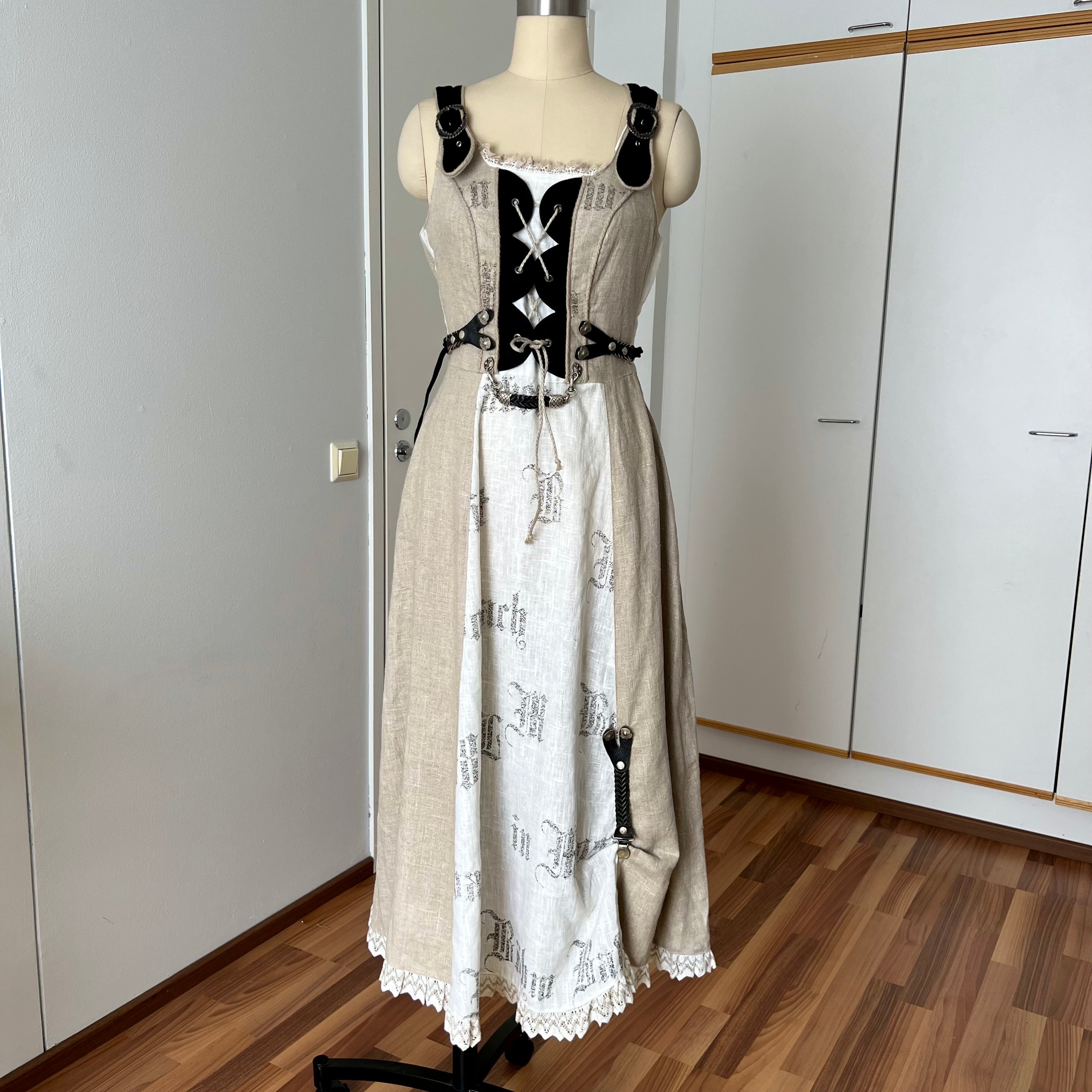 Vintage German Linen Trachten Dress-Bavarian Folk Cottagecore Tyrol Dress EU 36