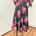 1970s Black Floral Fairy Midi Dress Romantic Boho Garden Party Flutter Sleeves Dress EU 40