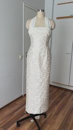 1990s Vintage Silk Wedding Dress Minimalist Halter Neck Bridal Gown Backless Aline Gown EU 38